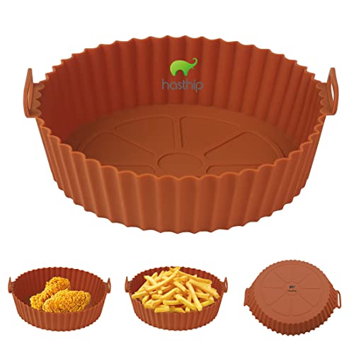 HASTHIP® Air Fryer Reusable Silicone Pot, 6.8 inch Non-Stick Silicone Air Fryer Liners with Ear Handles, Air Fryer Accessories, Round Air Fryer Oven Pot Foodgrade Silicone Heat Resistant (Brown) HASTHIP® Air Fryer Reusable Silicone Pot, 6.8 inch Non-Stick Silicone Air Fryer Liners with Ear Handles, Air Fryer Accessories, Round Air Fryer Oven Pot Foodgrade Silicone Heat Resistant (Brown)